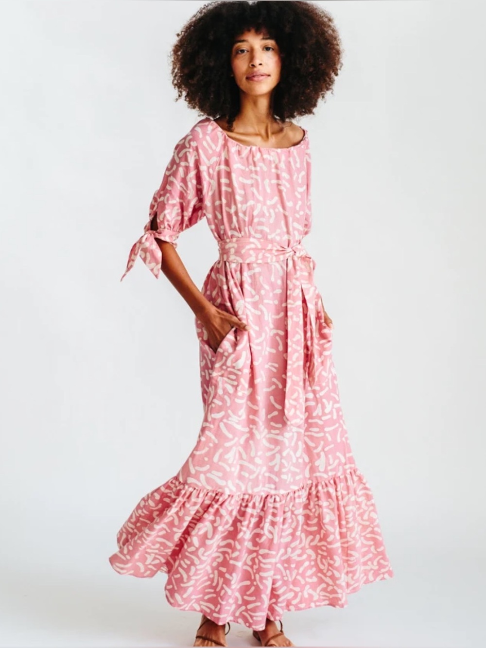 MIRTH Off the Shoulder Ruffle Hem Maxi Dress